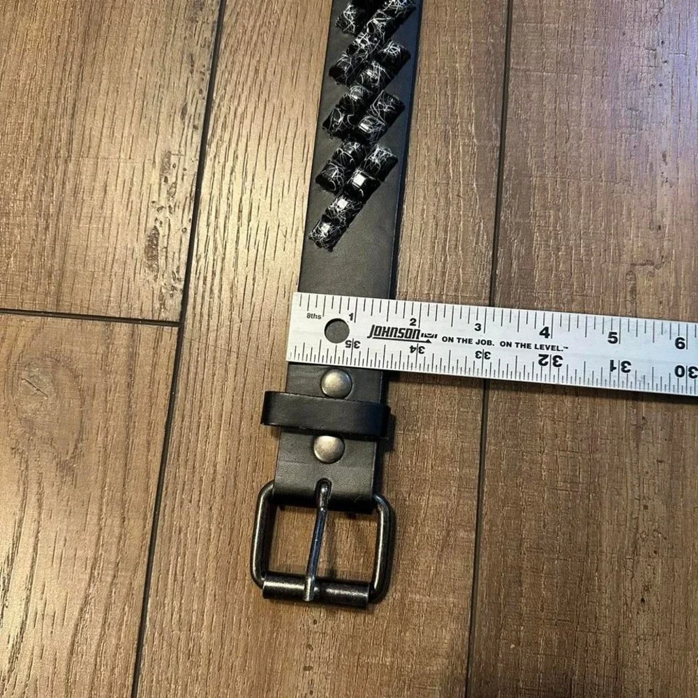 Black and white studded leather belt‎ goth scene emo style size 36
